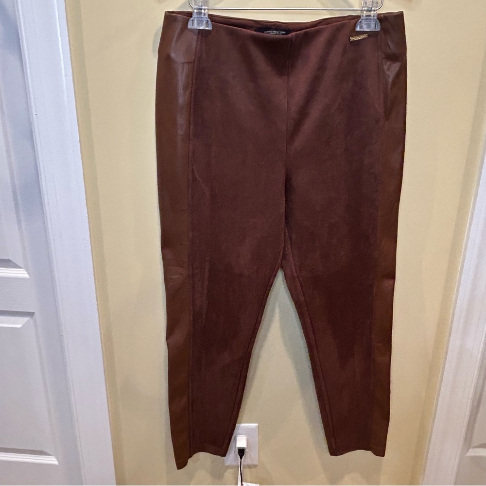 Marc New York Brown Faux Suede Pants with Faux Leather Accent